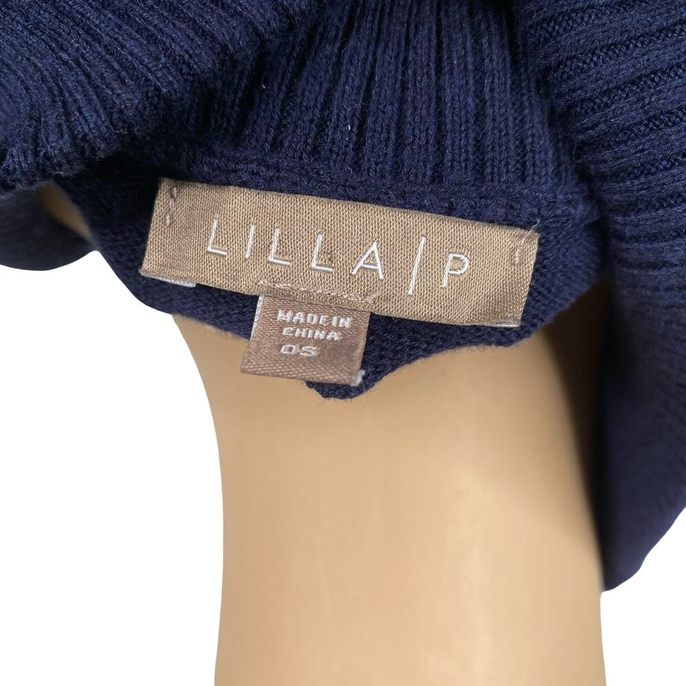 Lilla P Navy Blue 1/2 Zip Poncho Sweater Oversized Modal Knit One Size OSFM - Picture 11 of 12